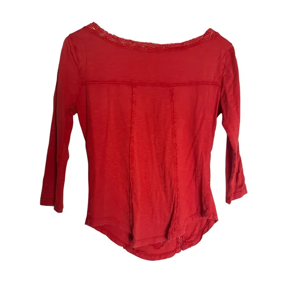 Free People Truly Madly Red Crochet Lace 3/4 Sleeve Boho Cotton Top Size Small - Image 7