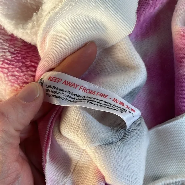 Free People Pink White Kelly‎ Tie Dye Sweatshirt soft fleece warm lounge medium - Image 4