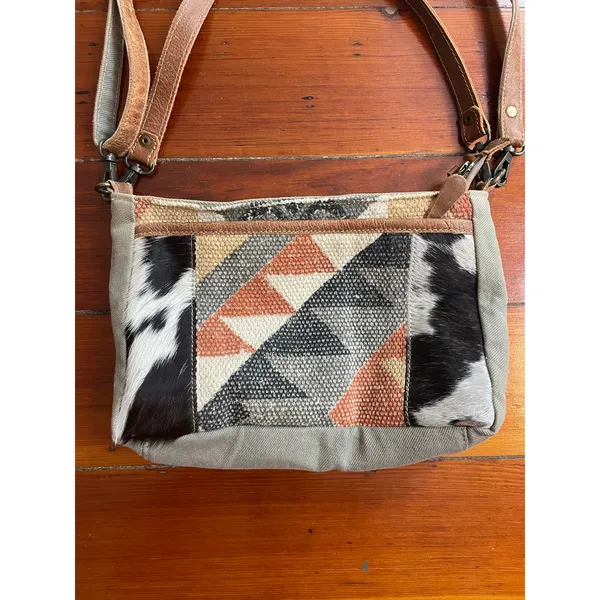 Myra Bag Cowhide Canvas Crossbody Purse Western Southwestern Boho Leather - Image 2