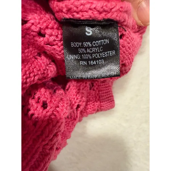 Hot Pink Crochet Knit Halter Top Womens Small‎ Boho Pointelle Crop Tank Tie Back - Image 6