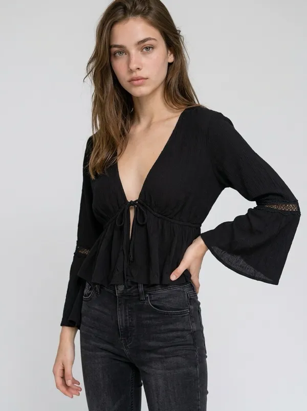 Ambiance Top Womens XS Flared Sleeve Cropped Witchy Goth Boho Dark Fairy Y2K - Image 16