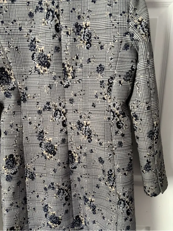 Calvin Klein double-breasted long blazer trench jacket floral print women sz 4 p - Image 11