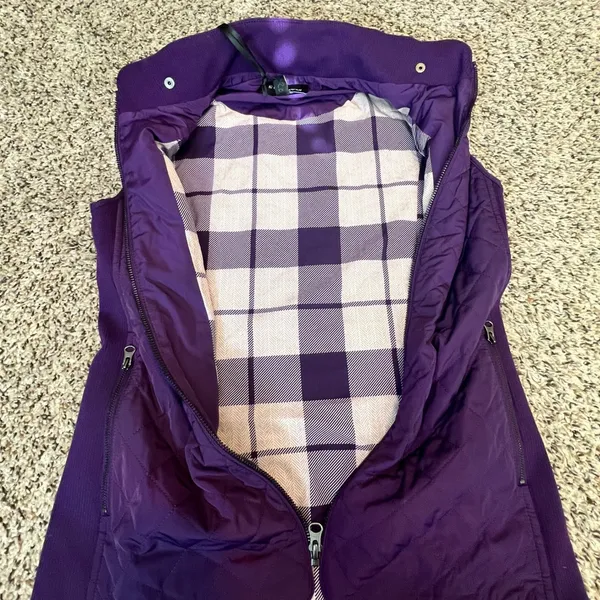 41 Hawthorn Womens Purple Quilted Vest Plaid Lined Ribbed Sides XS NWT‎ - Image 5