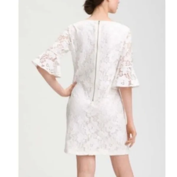 Adrianna Papell white lace notch neck bell sleeve dress - Image 3
