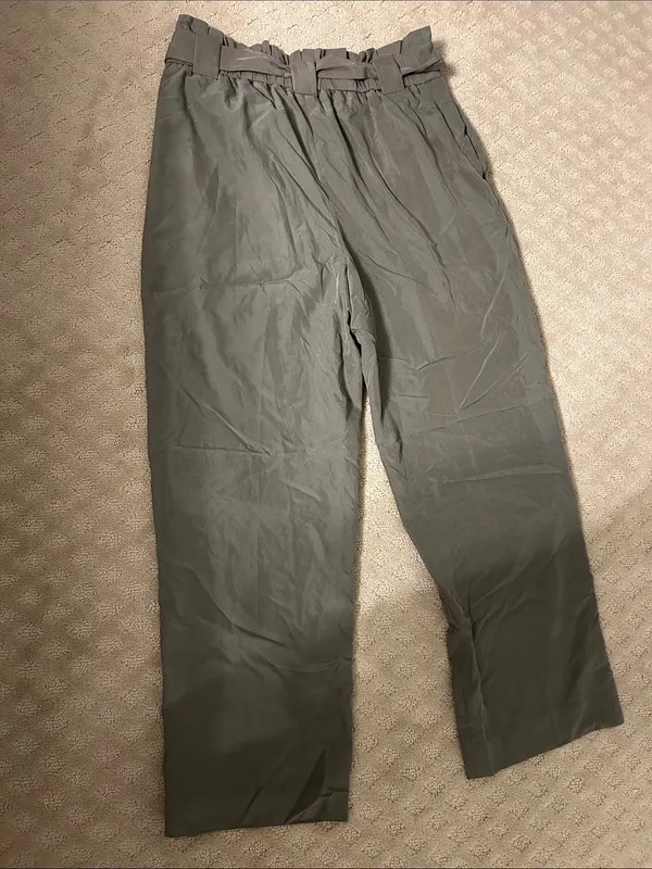 Express Olive Tie-Belt Paperbag Pants, Small - Image 6