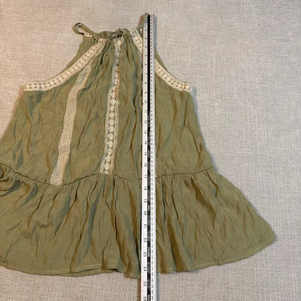 Boho Olive Green‎ Boho Halter Top Small Embroidered Peplum Tank Blouse Fairycore - Image 6