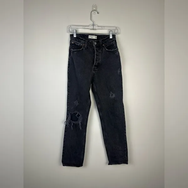 Abercrombie Black High‎ Rise Dad Straight Leg Jeans Sz 24 - Image 2