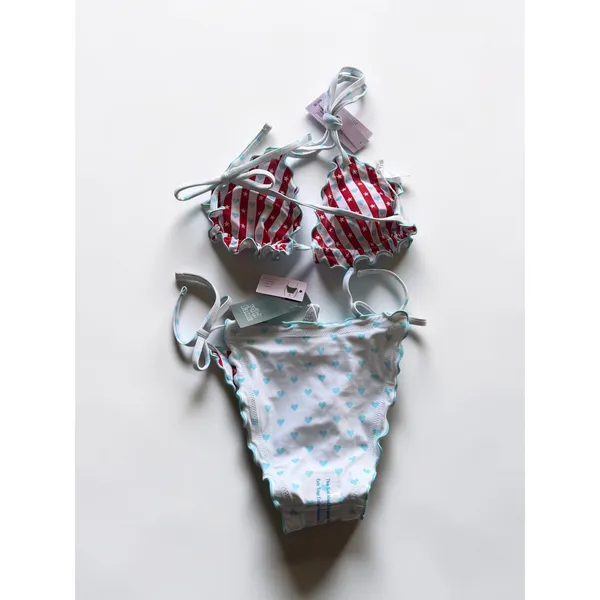 Wild Fable Reversible Bikini Set XS Stars‎ Stripes Hearts Ruffle Americana NWT - Image 4