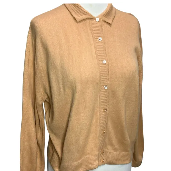 Vintage Cardigan Medium Tan Button Up Soft Knit Classic Preppy Cozy Union‎ Made - Image 2