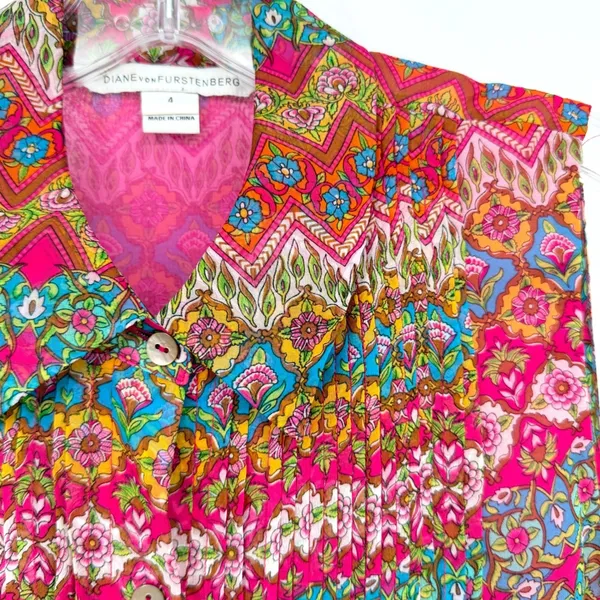 Diane Von Furstenberg Blakely Coromandel Silk‎ Blouse Womens 4 Multi Boho Luxe - Image 4