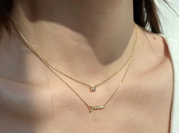 18k Gold Plated 925 Sterling Silver Double Dual Necklace Double Pendants Dream Dainty Minimalist Elegant - Image 2