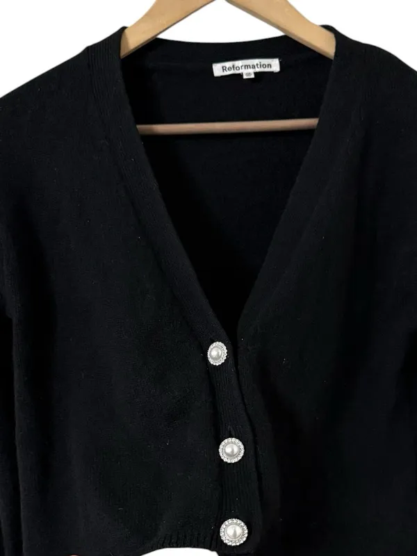 REFORMATION Varenne Cashmere Embellished Cardigan Sweater Top - Image 7