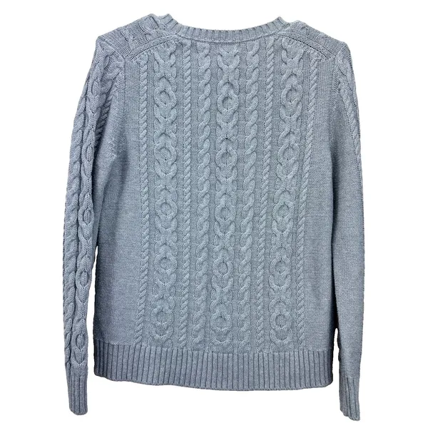 LL Bean GRAY Double L Mixed Cable Cotton Crew Neck Pullover Sweater SMALL PETITE Size undefined - Image 7