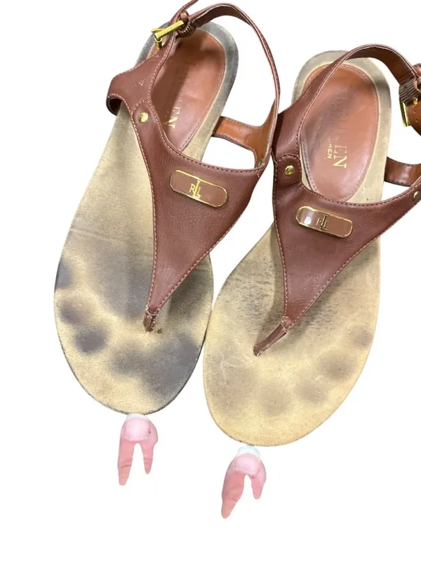 Ralph Lauren Lauren Kacy womens brown faux leather thong sandals sz 7.5B SK10663 - Image 10
