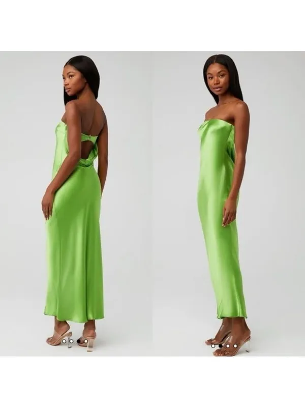Bec + Bridge Moon Dance Strapless Dress 10 Sweet Pea Green Satin Cutout Draped - Image 2