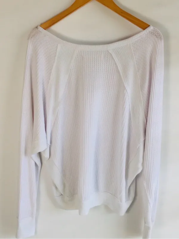 Free People Santa Clara Thermal Top White Oversized Waffle Knit - Image 6