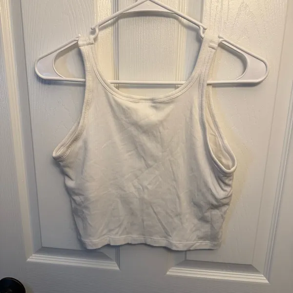 PINK Victoria’s Secret White Ribbed Cropped Tank Top - Image 2