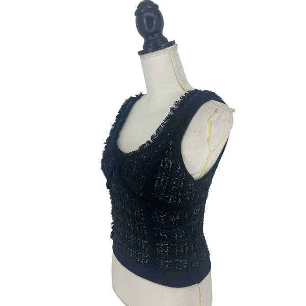 SIMKHAI‎ Metallic Boucle Tweed Bustier Top Black Medium - Image 5