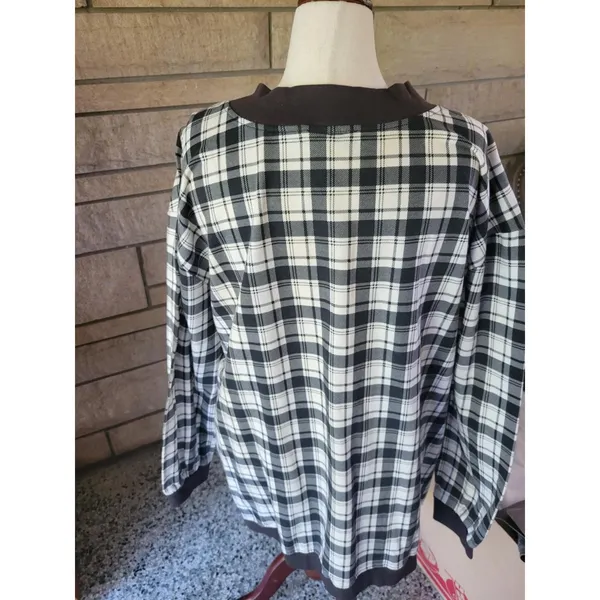 Anthony Richards 5X Plaid Button Front Long Sleeve Top Shirt Black‎ White - Image 2