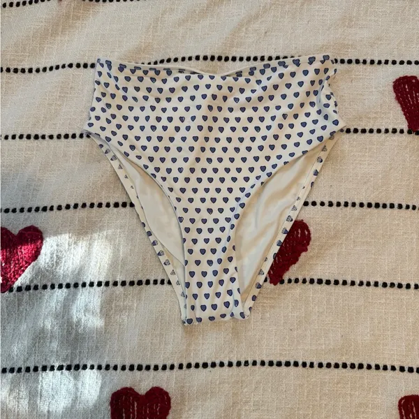 Roller Rabbit White and Blue Heart Pattern Bikini Bottoms - Image 2