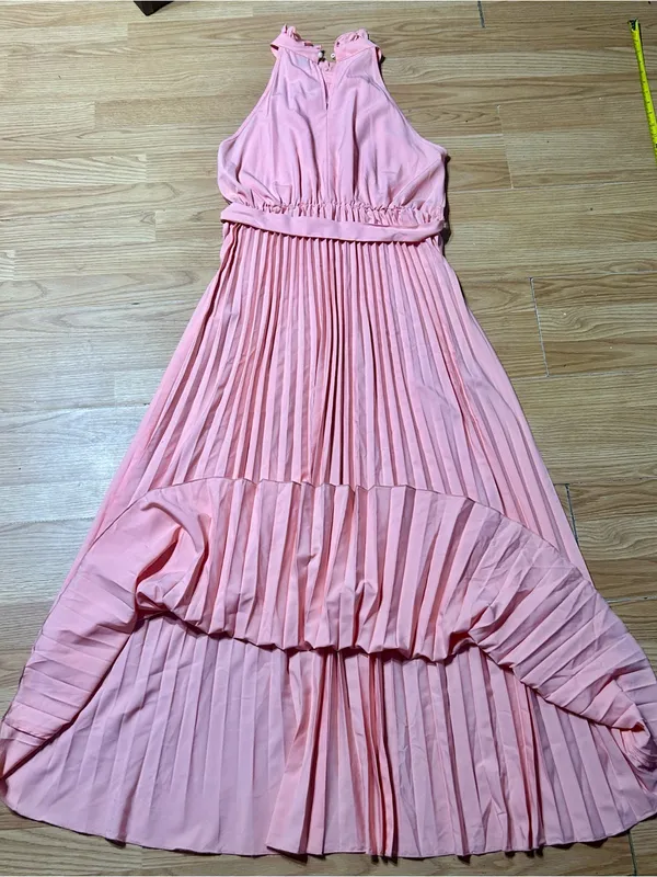 Pleated Pink Halter Maxi Dress womens XL - Image 8