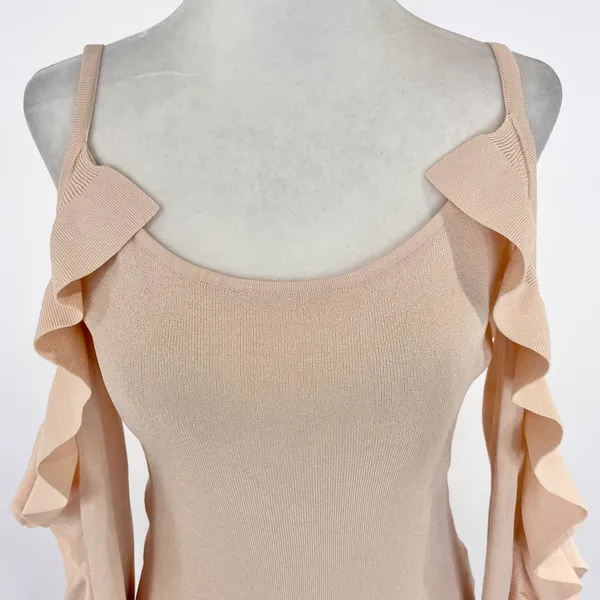 Club Monaco Ruffle Trim Cold Shoulder Long Sleeve Sweater Blush Pink Size XS - Image 4