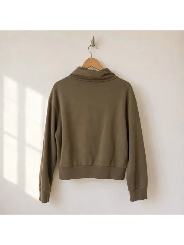 Zara Olive Brown Oversized Funnel Neck Sweatshirt Pullover Women M - Image 2