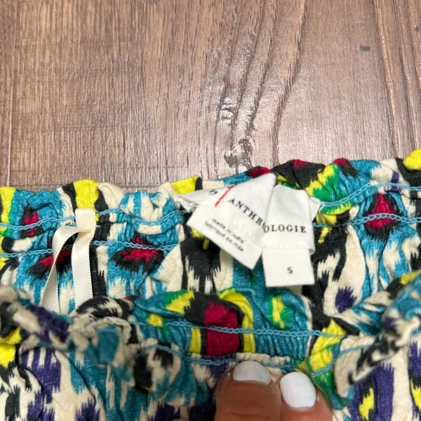 Anthropologie Smocked Tube Top Small Teal Abstract Ikat‎ Print Strapless Bodice - Image 4