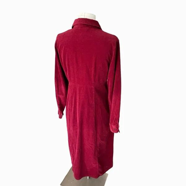 Vintage 90s Eddie Bauer Corduroy Maxi Shirt Dress Women’s 8 Petite Red Cottage - Image 7