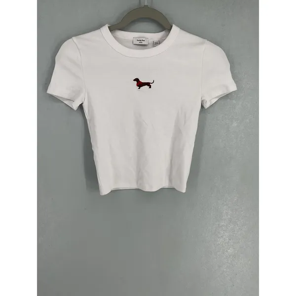 Sunday Best Aritzia Womens Dachshund Ribbed Baby Tee White 2XS - Image 2