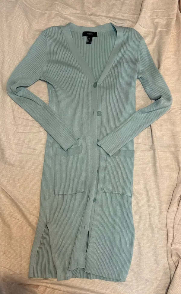 Forever 21 Long Ribbed Knit Cardigan in Sage Green - Image 8
