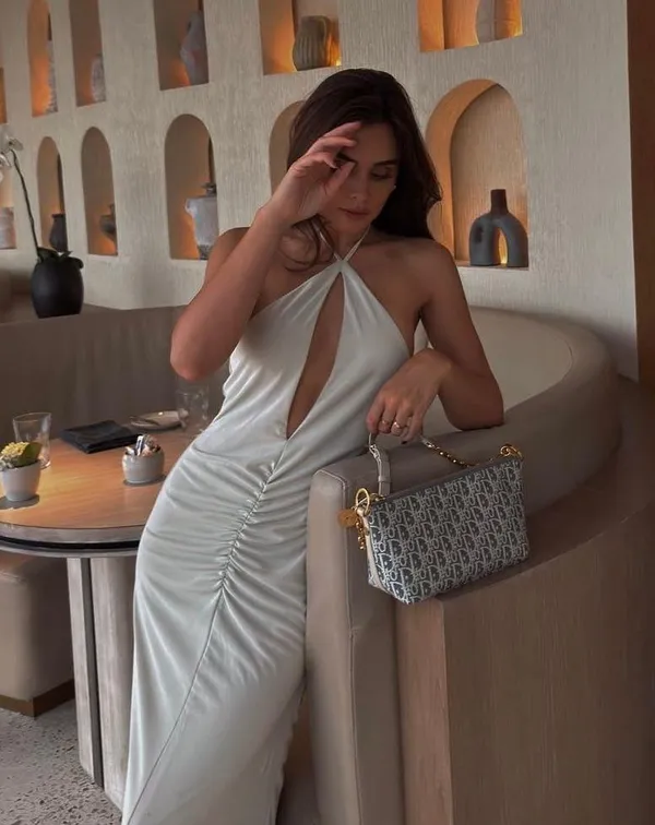 Zara dress gown fitted maxi bodycon Gray Halter formal evening wedding - Image 7