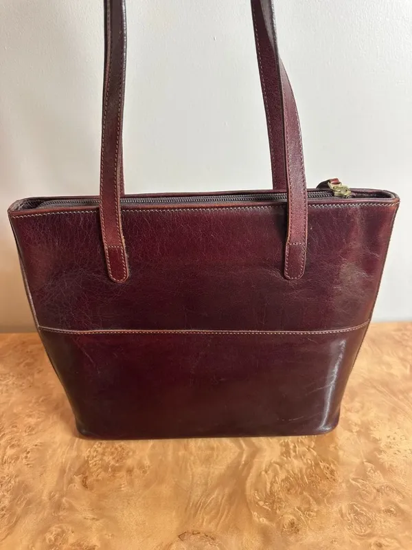 Vintage Brahmin Reddish Brown Leather Shoulder Tote Bag Made in USA - Image 5