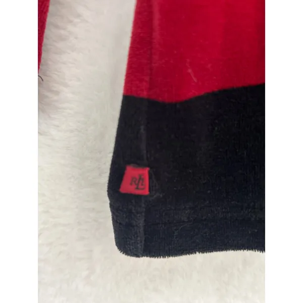 Lauren Ralph Lauren Red Black‎ Striped Velour Quarter Zip Pullover Sweater XL - Image 6