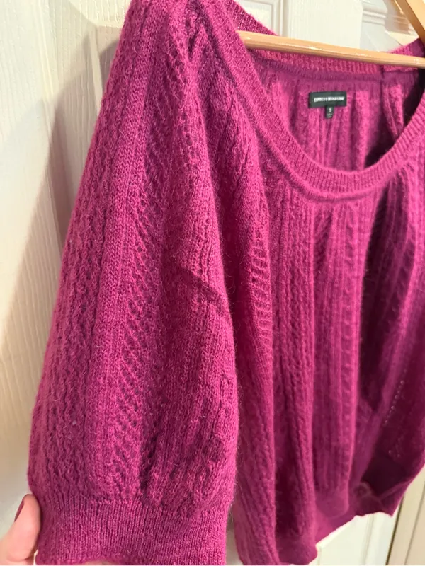 Express Magenta Short Sleeve Knit Mohair Wool Blend Scoop Neck Sweater - Image 3