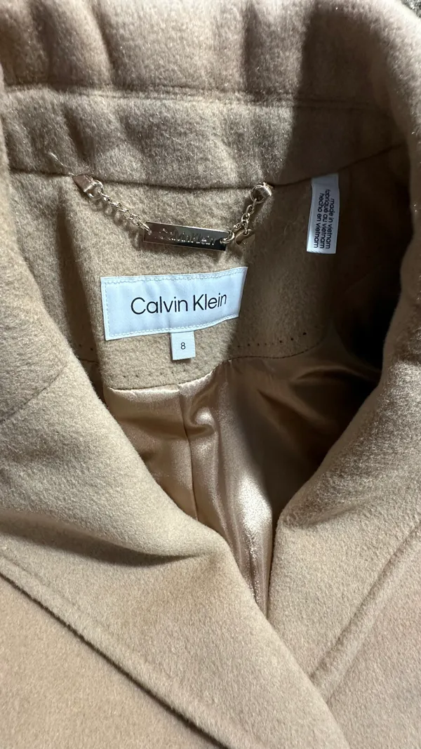 Calvin Klein Wool Polyester Cashmere Blend Tan Camel Coat Jacket - Image 9