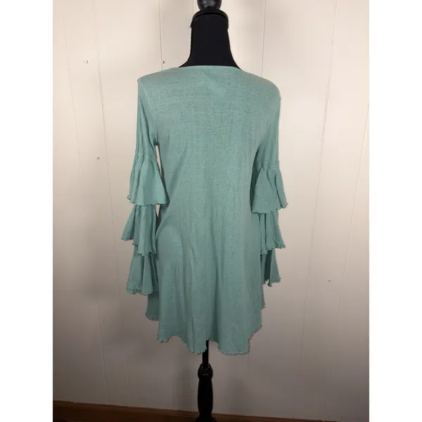Free People Beach Seashore Mini Dress Women Xs Green Mint Ruffle‎ Sleeve Boho - Image 2