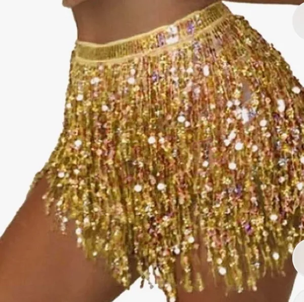 Sequin Fringe Costume Skirt Gold Size undefined - Image 2