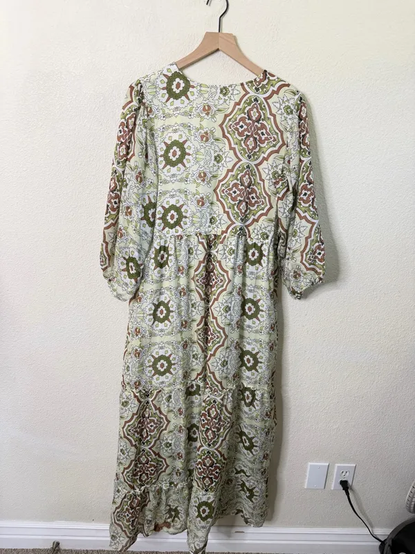 NWT‎ Soft Surroundings Zia Maxi Dress Womens XL Balloon Sleeve Medallion Tassel - Image 4