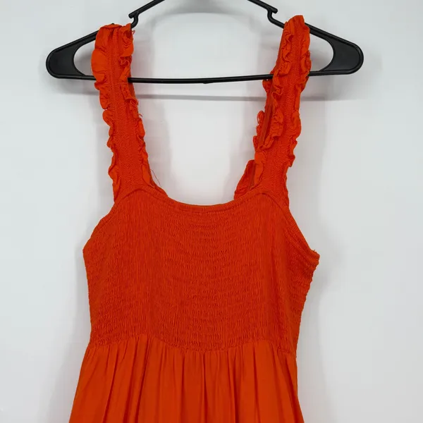 Lucy Paris Orange Smocked Tiered Maxi Dress‎ Ruffle Straps Linen Blend Small - Image 3