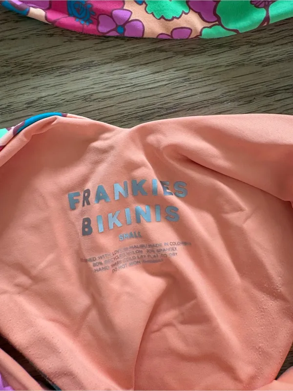 Frankie's Bikinis Peach Floral Trim Bikini Top - Image 2