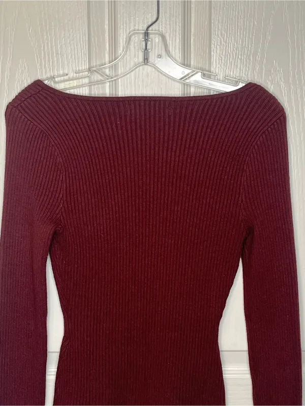 Abercrombie & Fitch Sz M Bodysuit Sweater Sweetheart Neckline Maroon - Image 8