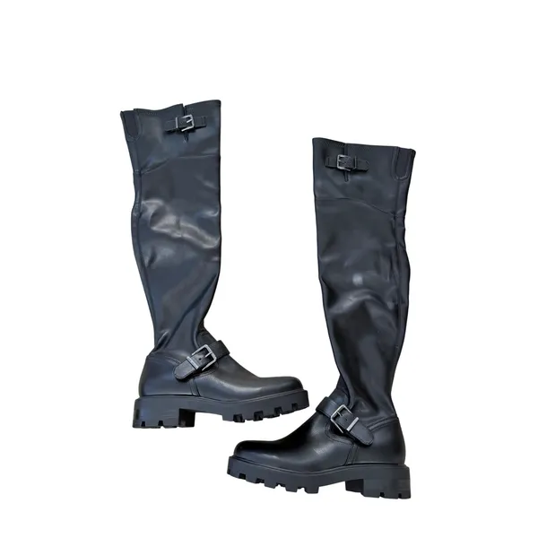 Nine West Over The Knee Lug Sole Moto Boots Black Buckle Size 7M Side Zip NEW - Image 2