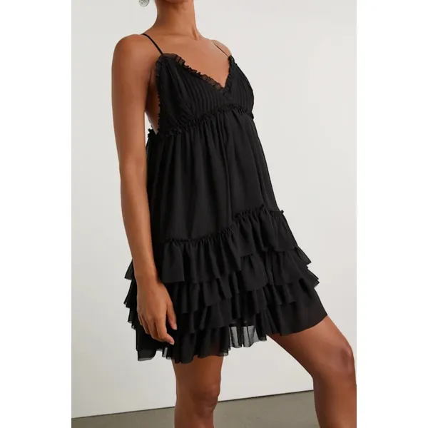 NWT Lulus Asuka Black Ruffled Tiered Mini Dress Party Night Out Swing Size M - Image 8