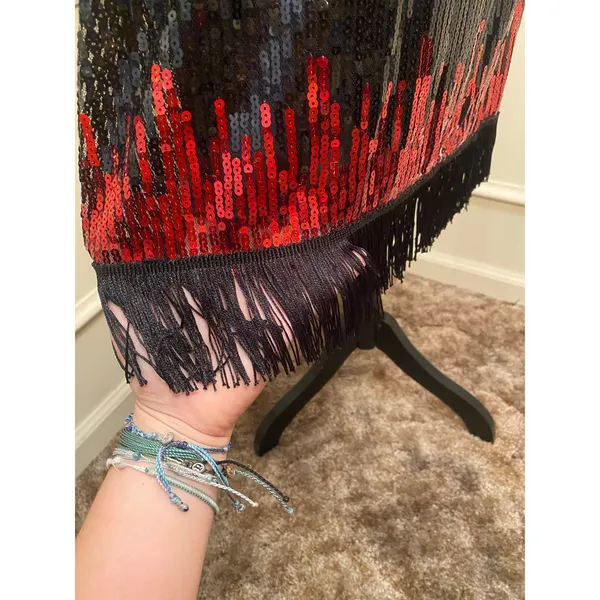 Jerry Beck Red & Black Sequin Flapper Dress Fringe Roaring 1920s Gatsby Costume - Image 3