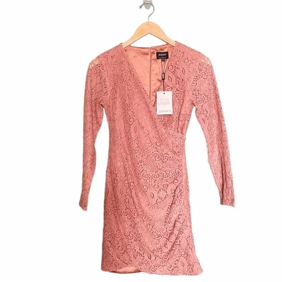 NWT Bardot Isla Dress Sz Small Copper Rose Lace Ruched Long Sleeve Mini Cocktail - Image 6