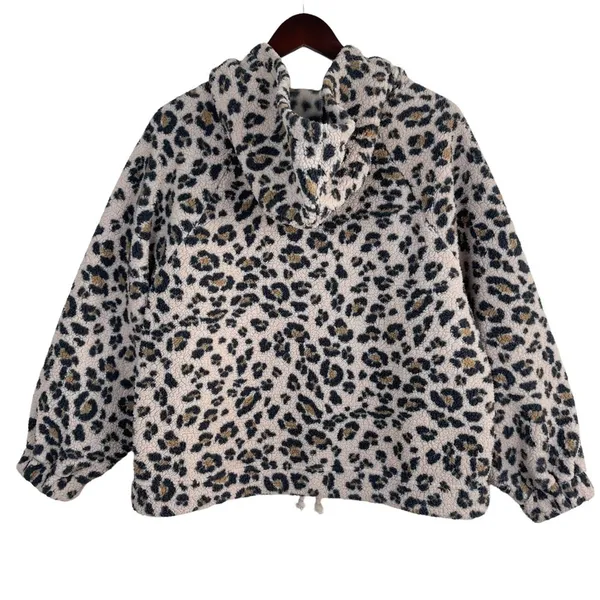American Eagle Outfitters Animal Print Leopard Sherpa Fleece Hoodie Sweatshirt - Image 3