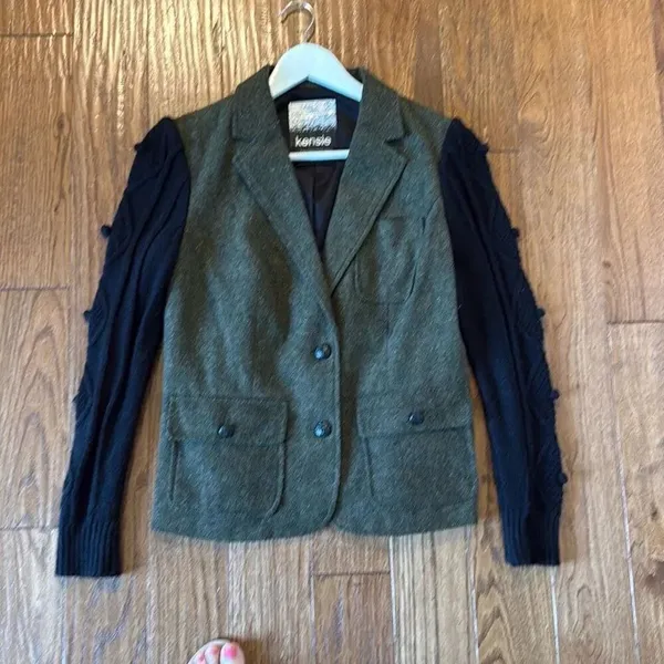 Kensie wool blend tweed popcorn knit sleeve blazer m - Image 6