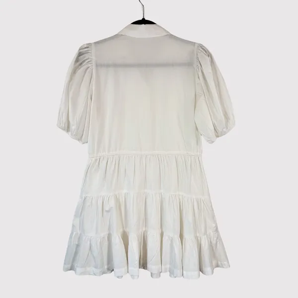 Abercrombie Fitch Dress White Puffed Poplin Mini Tiered Shirtdress Small Petite - Image 2