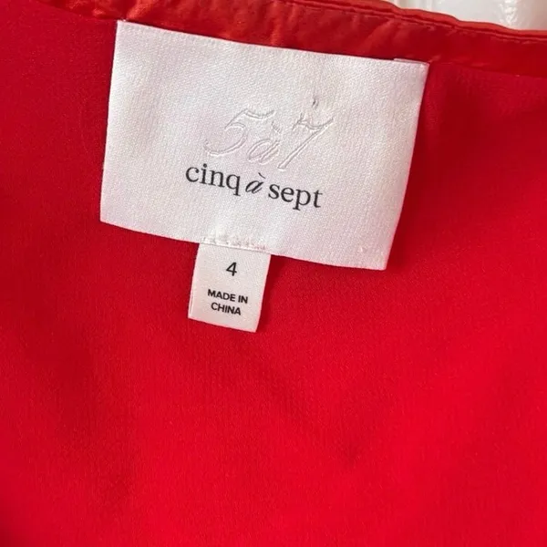 Cinq A Sept Red Bow Puff Sleeve Delilah Mini Dress Size 4 Small - Image 3